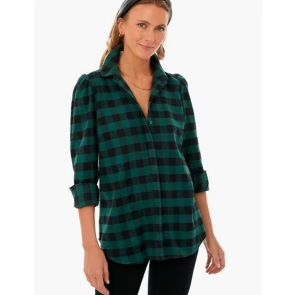 Tuckernuck Women's Plaid Saranac Flannel Shirt sz XS Button Down Green/Black NEW